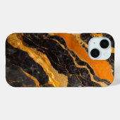 Coques Case-Mate iPhone Motif en marbre noir orange avec or (Verso (horizontal))