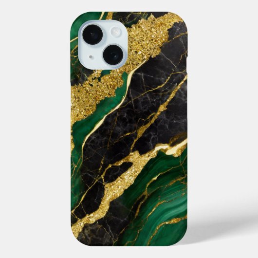 Coques Case-Mate iPhone Motif en marbre vert avec or (Verso)