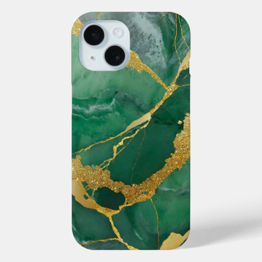 Coques Case-Mate iPhone Motif en marbre vert avec or (Verso)