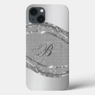 Etui iPhone 13 Motif en métal argenté avec diamants