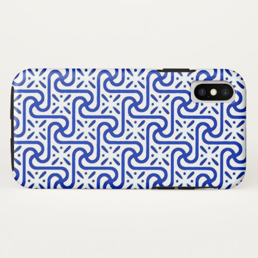 Coques Case-Mate iPhone Motif en tuiles égyptiennes, blanc et bleu cobalt (Dos (Horizontal))