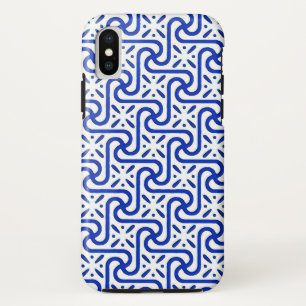 Coque Case-Mate Pour iPhone Motif en tuiles égyptiennes, blanc et bleu cobalt
