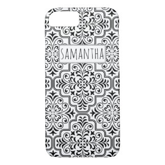 Case-Mate iPhone Case Motif et nom damassé noir et blanc