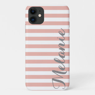 Case-Mate iPhone Case Motif et nom stylé rose blanc rayures