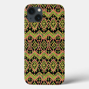 Etui iPhone 13 Motif ethnique couleur Ikat sur noir