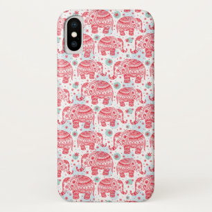 Coque iPhone X Motif ethnique rouge d'éléphant