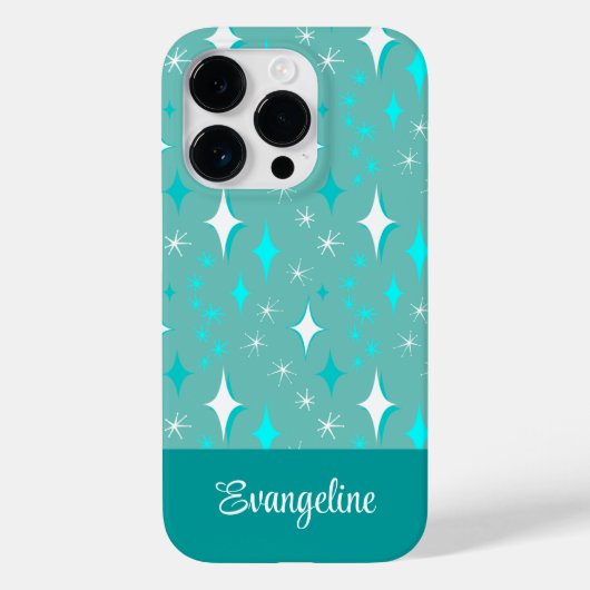 Coques Case-Mate iPhone Motif étoile rétro sarcelle et blanc modifiable (Verso)