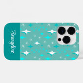 Coques Case-Mate iPhone Motif étoile rétro sarcelle et blanc modifiable (Verso (horizontal))