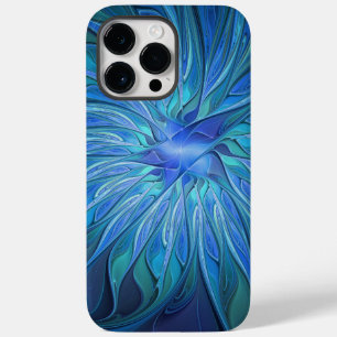 Coque Pour Pour iPhone 14 Pro Max Motif fantaisie de fleur bleue, art fractal abstra