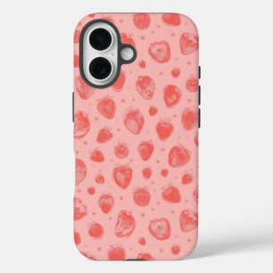 Coques iPhone 16 motif fantaisiste à la fraise sur fond rose