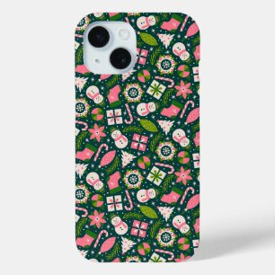 Coque Pour iPhone 15 Motif festif de Noël en hiver en vert