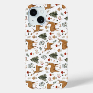 Coque Pour iPhone 15 Motif festif de Noël vintage cerf bois