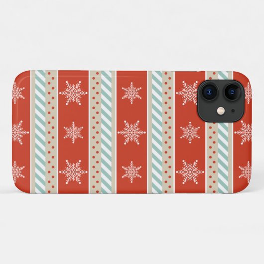 Coques Case-Mate iPhone Motif Festive Red Mint Stripes Snowflakes (Dos (Horizontal))