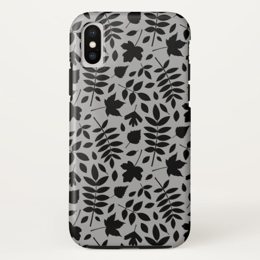 Coques Case-Mate iPhone Motif Feuille tombé noir sur gris (Dos)