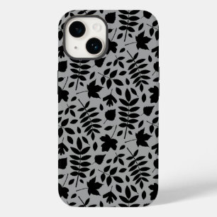 Coque Pour iPhone 14 Motif Feuille tombé noir sur gris