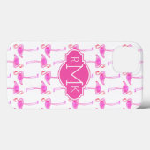 Coques Case-Mate iPhone Motif flamant rose | Monogramme (Verso (horizontal))