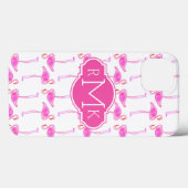 Coques Case-Mate iPhone Motif flamant rose | Monogramme (Verso (horizontal))