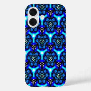 Coques iPhone 16 Motif Fleur Abstrait géométrique bleu Lecture