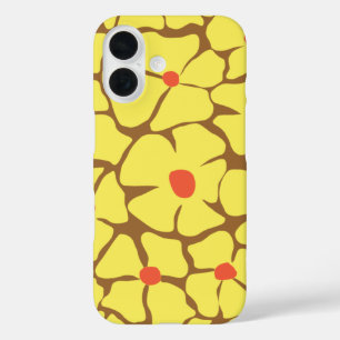 Coques iPhone 16 Motif Fleur Abstrait Retro Jaune Fleur Gras
