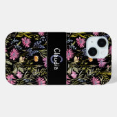 Coques Case-Mate iPhone Motif fleur de boho rose noir monogrammé (Verso (horizontal))