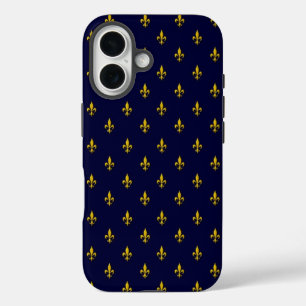 Coques iPhone 16 Motif Fleur De Lis Bleu Royal