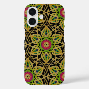 Coques iPhone 16 Motif Fleur d'or en métal martelé complexe
