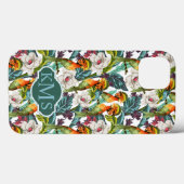 Coques Case-Mate iPhone Motif Fleur Exotique Et Oiseau | Monogramme (Verso (horizontal))