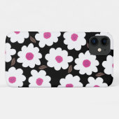 Coques Case-Mate iPhone Motif Fleur rétro en blanc sur noir (Dos (Horizontal))