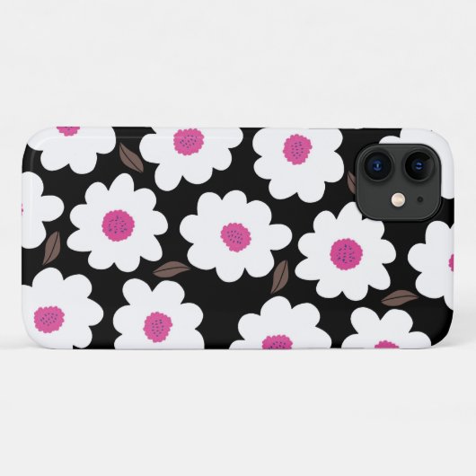 Coques Case-Mate iPhone Motif Fleur rétro en blanc sur noir (Dos (Horizontal))