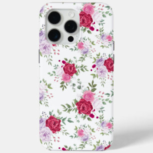 Coque iPhone 15 Pro Max Motif Fleur sauvage rose et rouge élégant