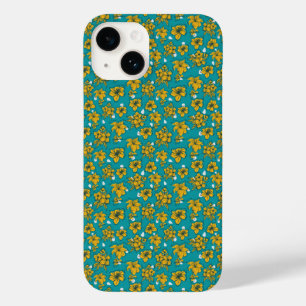 Coque Pour iPhone 14 Motif Fleurs Turquoises jaunes