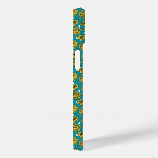 Coques Case-Mate iPhone Motif Fleurs Turquoises jaunes (Verso / Droite)