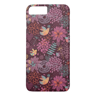 Coque iPhone 8 Plus/7 Plus Motif floral abstrait avec des oiseaux