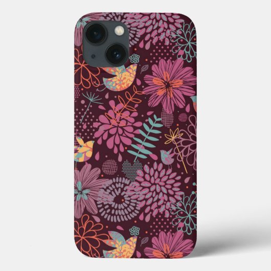Coques Case-Mate iPhone Motif floral abstrait avec des oiseaux (Verso)