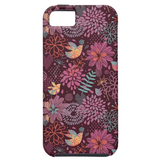 Coques Case-Mate iPhone Motif floral abstrait avec des oiseaux (Dos)