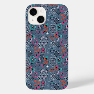 Coque Pour iPhone 14 Motif floral abstrait folklorique ethnique gris bl