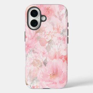 Coques iPhone 16 Motif floral aquarelle rose poudré