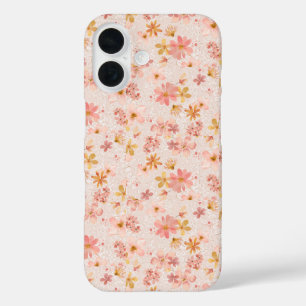 Coques iPhone 16 Motif floral aquarelle rose poudré