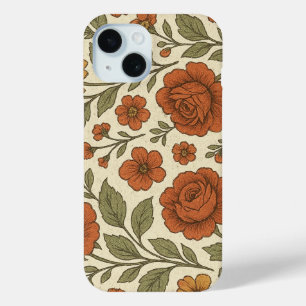Coque Pour iPhone 15 Motif Floral Automnal Vintage – Botanique Rustique