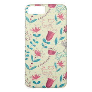 Coque iPhone 8 Plus/7 Plus Motif floral avec des chats de bande dessinée