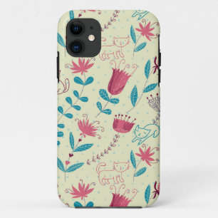 Coques Pour iPhone Motif floral avec des chats de bande dessinée