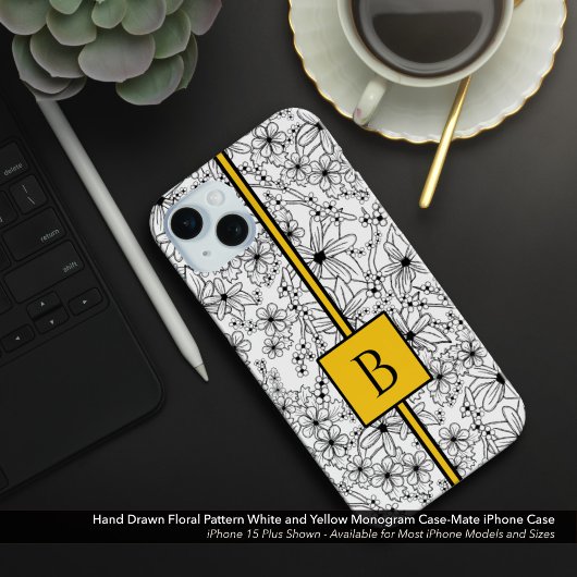 Coques Case-Mate iPhone Motif floral blanc dessiné à la main Monogramme ja