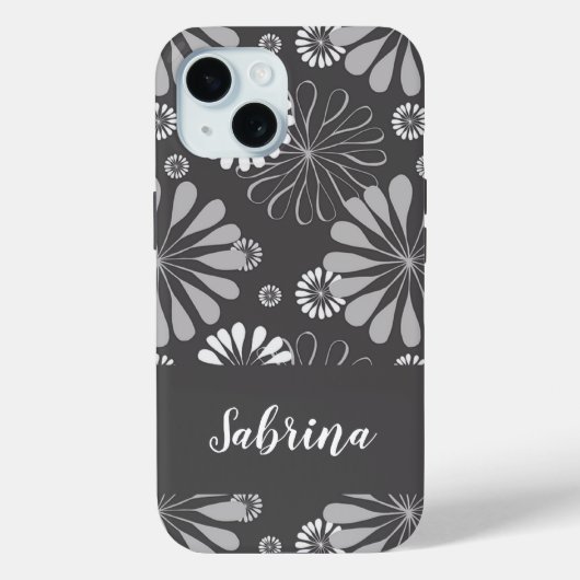 Coques Case-Mate iPhone Motif floral blanc et gris (Verso)