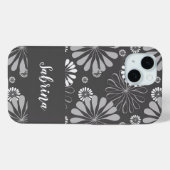 Coques Case-Mate iPhone Motif floral blanc et gris (Verso (horizontal))