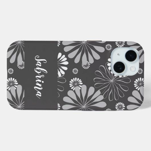 Coques Case-Mate iPhone Motif floral blanc et gris (Verso (horizontal))