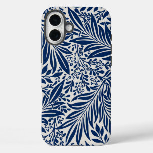 Coques iPhone 16 Plus motif floral bleu avec feuilles et fleurs variées