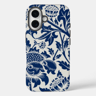 Coques iPhone 16 Motif floral bleu complexe sur fond clair