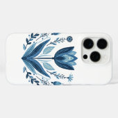 Coques Case-Mate iPhone Motif floral bleu folk (Verso (horizontal))
