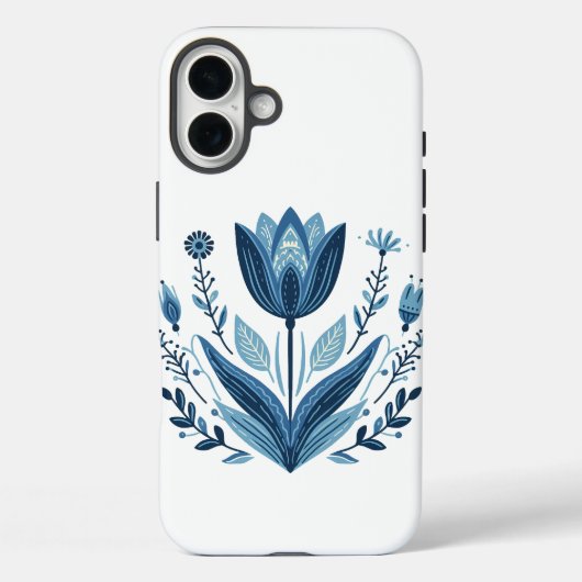 Coques Case-Mate iPhone Motif floral bleu folk (Verso)