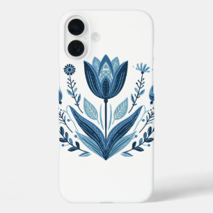 Coques iPhone 16 Plus Motif floral bleu folk
